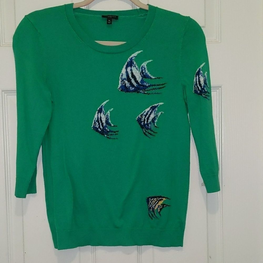 Talbot's green sweater with Angel fish Sz PM